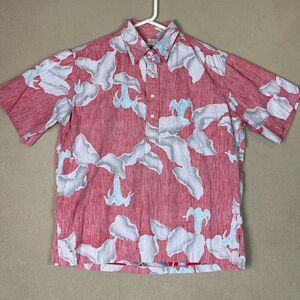 Reyn Spooner Shirt Mens Large Red Vintage Hawaiian Button Up Beach Adult